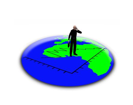 Concept image of a businessman and graph standing on the Earth.