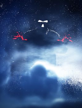 
A menacing figure of a murdered in cloudy smoke.