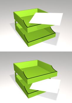Illustrated in-box and out-box with blank paper