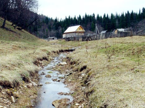 Spring in village, area lake Sarva, Bashkortostan, Russia