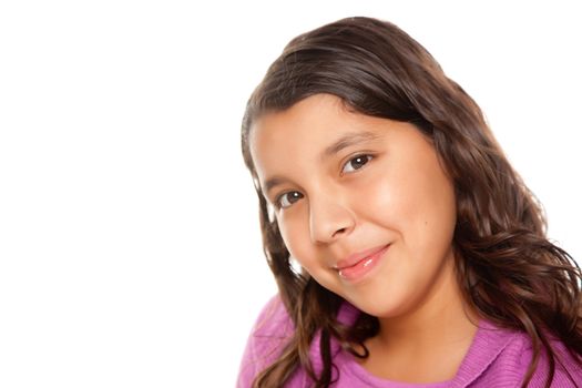 Pretty Hispanic Girl Portrait Isolated on a White Background.