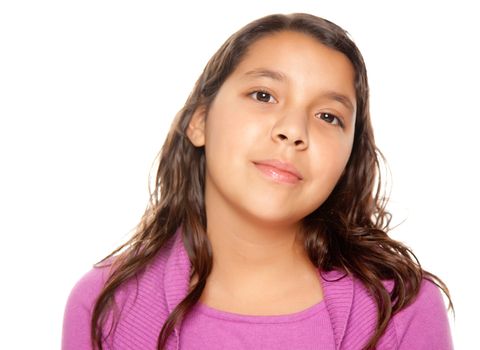 Pretty Hispanic Girl Portrait Isolated on a White Background.