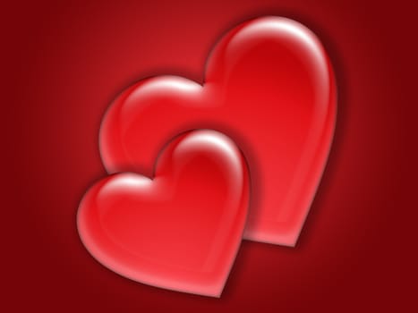 postcard or background with two hearts on a soft red background

