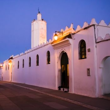 Small local white mosque in Assilah, Morocco