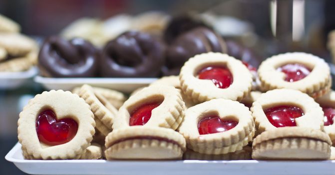 Valentine biscuits being sold in a local bakery.