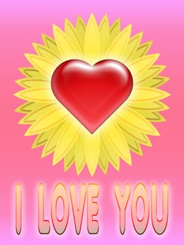 heart with flower on soft background with written i love you
