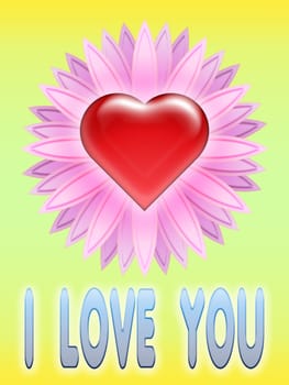 heart with flower on soft background with written i love you
