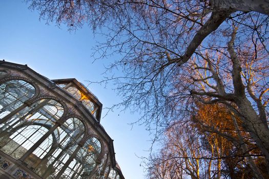 Palacio de Cristal in Retiro city park, Madrid, Spain