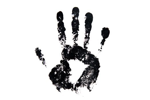 Black hand print on the white surface