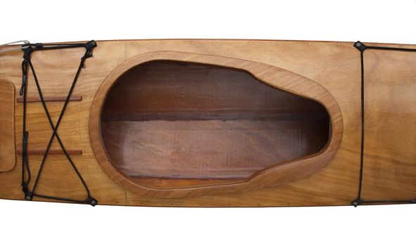 keyhole shape cockpit and deck of homebuilt wooden sea kayak, stitch-and-glue method using okoume (plantation mahogany) plywood