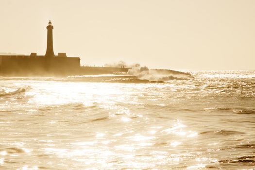 Black and White atlantic coast in front of the moroccan capita, Rabat