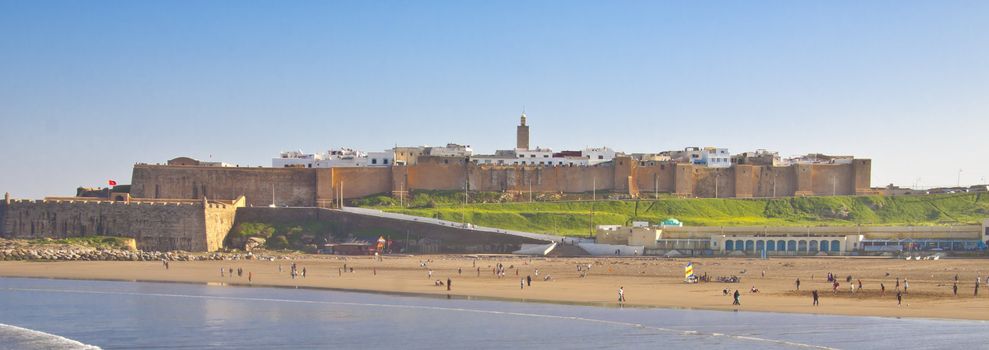 The city of Rabat, capital of Morocco, viewed from the seaside.