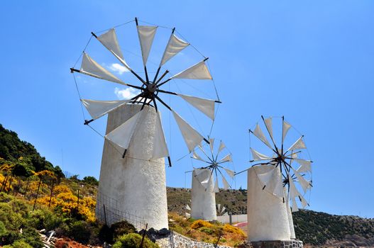 Travel photography: traditional wind mills in the Lassithi plateau, Crete.