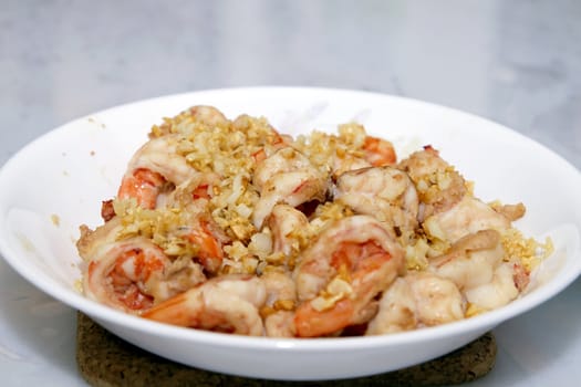 Home Cooked Asian Seafood Dish Garlic Prawns