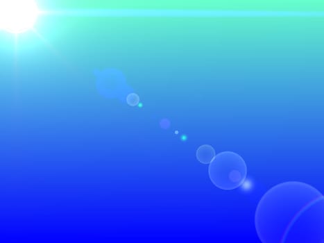 Light flares over a bright blue water background