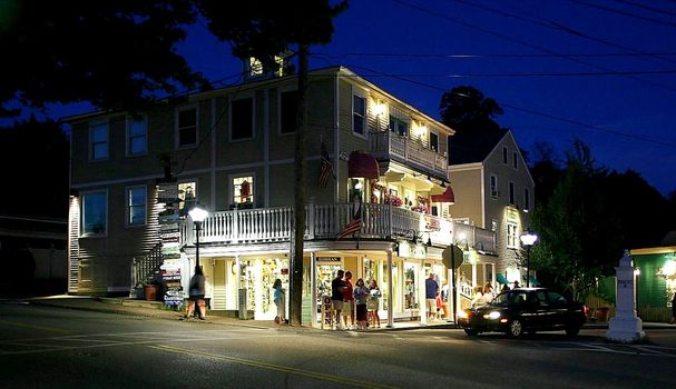 Street corner at night from Kennebunk Port