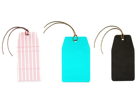 Price tag or address label with string isolated over white