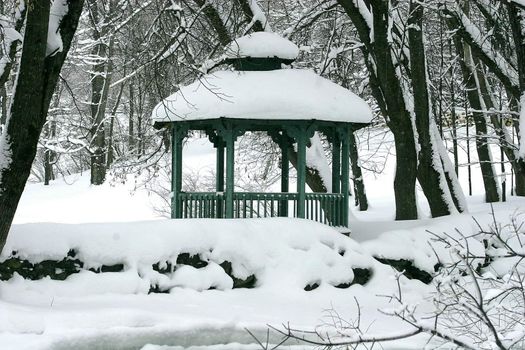 Snow covered gazebo after a snow fall