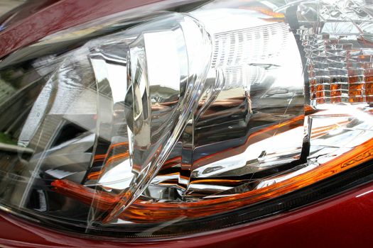 Close up of front halogen lamp from car