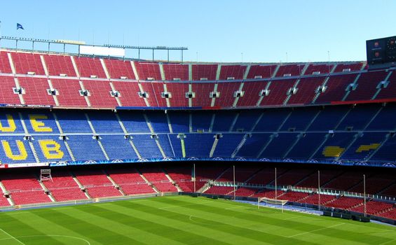 Soccer stadium seats from Barcelona with field view