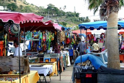Caribbean market on a sea port
