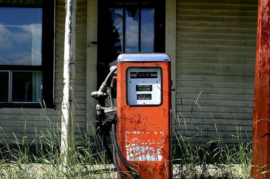 Antique gas pump outside US border