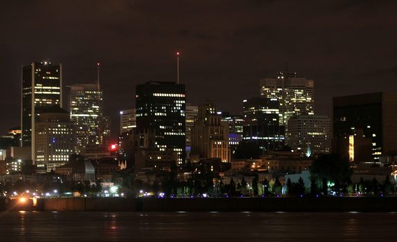 River side view of Montreal at night
