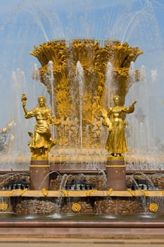 View of Fountain of Friendship of Peoples, VDNKh, Moscow, Russia.
