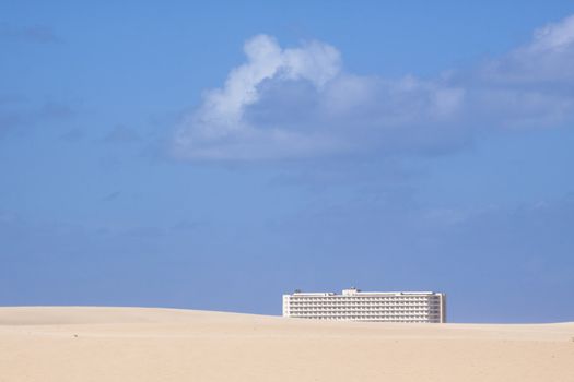 Modern hotel in the midle of the sandy desert.