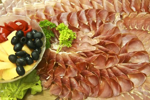 Close up of the meat cuts served in the catering buffet