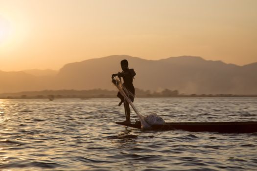 One Leg Boat Rower Inle Lake, Shan State, Myanmar (Burma)