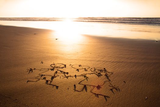 Heard drawn in the sand on the atlantic coast