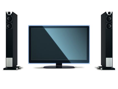 3d image of the TV with the speakers on a white background