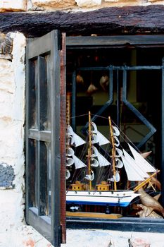 Model of the ship in the window of art-studio