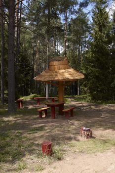 Outdoors place for resting in green forest