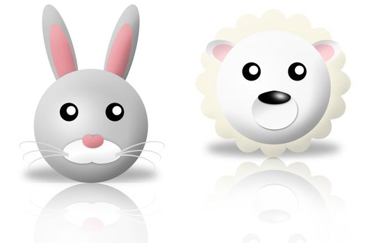 animals icons - rabbit and sheep. white background and reflection
