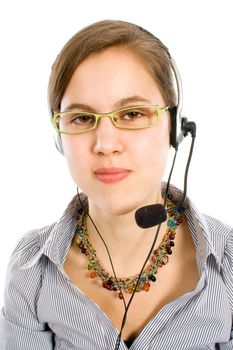 business customer support operator woman smiling - isolated

