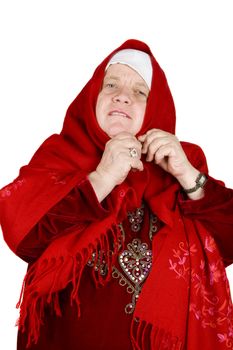 muslim woman is dressing up isolated on white