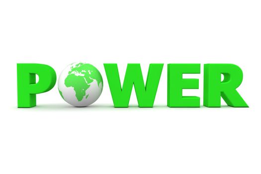 green word Power with 3D globe replacing letter O