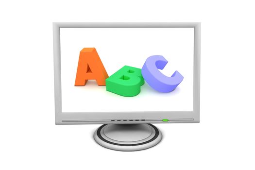 flat screen lcd computer monitor with ABC on the screen and a green status led - education concept