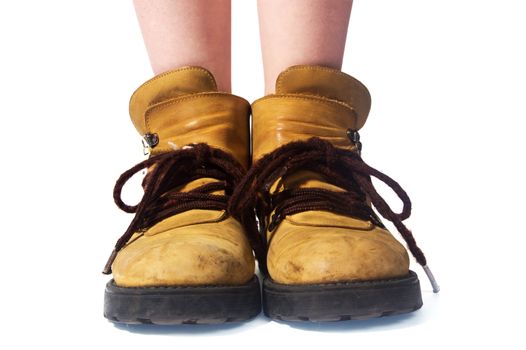 filling daddy's shoes isolated on a white background