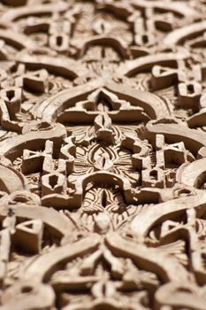 Arhitectural detail on the oriental palace entrance in Marrakesh, Morocco