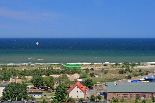 Aerial view at the beach and baltic sea in Wladyslawowo, Poland
