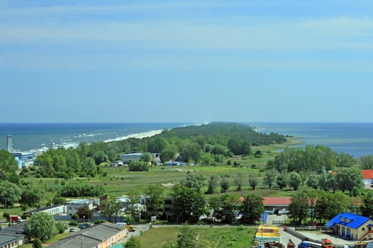 Aerial view of the "helski" peninsula, tombolo at Wladyslawowo, Poland
