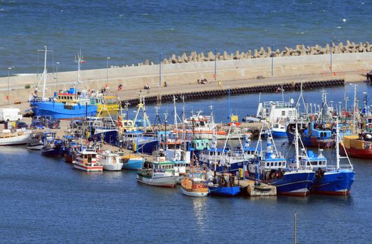 Aerial view at the marina, pier and yachts