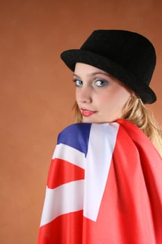 Beautiful young female model with a Union Jack