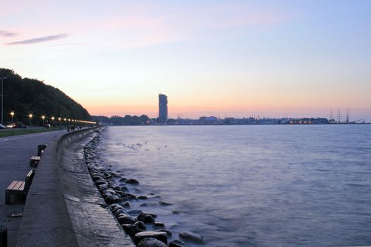 Stony sea coastline and quay in Gdynia, Poland
