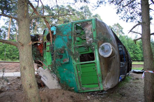 Fatal train crash. Fast train smashed the lorry on the railway crossing, locomotive had derailed.
