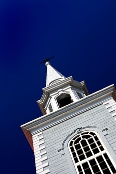 closeup on church bell tower