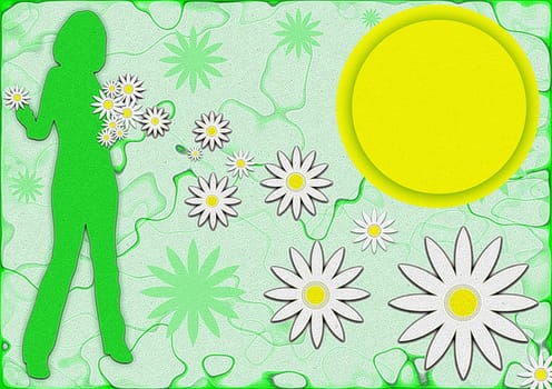 abstract creative symbolic image of fantasy girl throws flowers